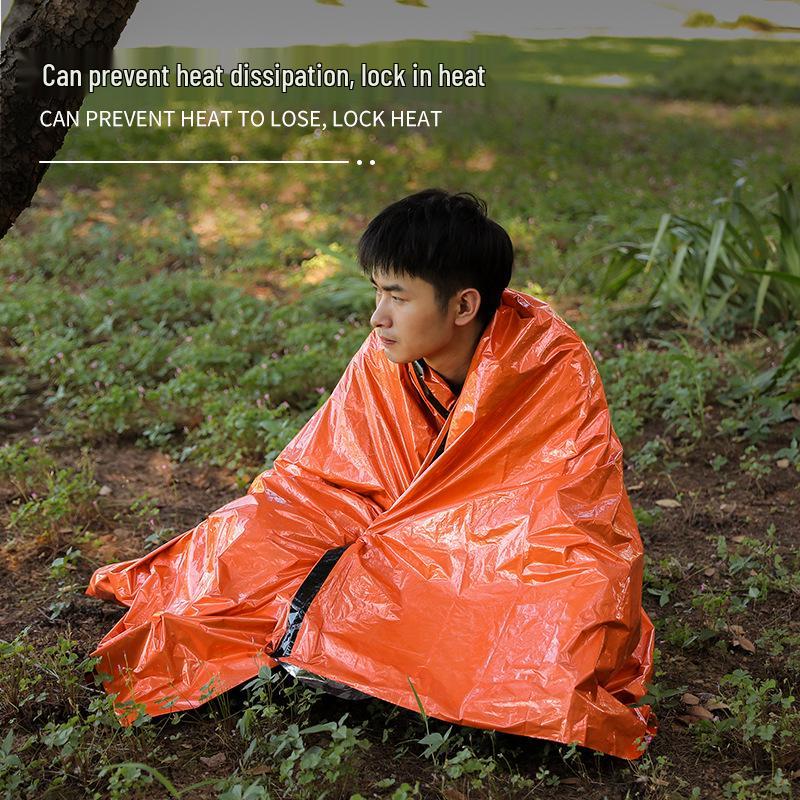 Orange Emergency Aluminum Sleeping Bag with Storage – Cold Protection & Disaster Relief