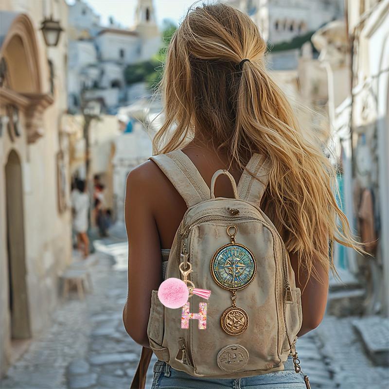 1PC Keyring Colourful A-Z Gift Tassel Key Accessory Alloy Fluffy Keychain Initial Pendant For  Bags Backpacks Glitter