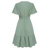 Women Spring Solid Color V-Neck Short Lotus Leaf Sleeve Dress Summer Casual A-Line High Waist Above Knee Dresses