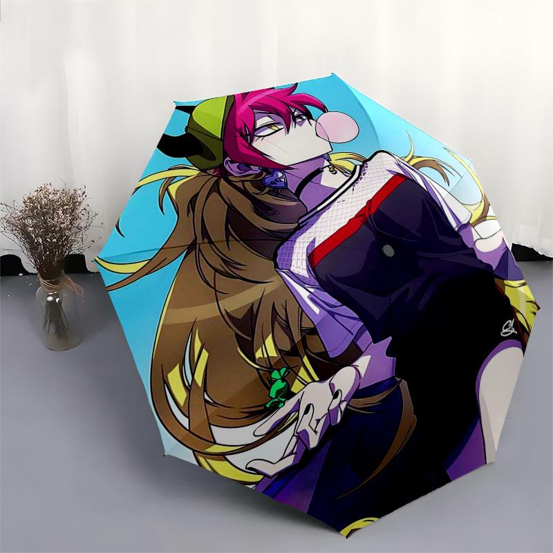 1pc Rainbow Candy Girl Automatic Folding Outdoor Umbrella - Portable 3-Fold Design with 8-Bone Iron Frame, Perfect for Fans, Travelers, Daily Use