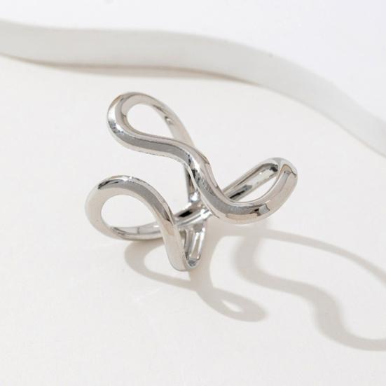 Finger Ring Open Adjustable Fit Women Ring Stainless Steel Texture Exaggerated Unconventional Lines Design Finger Band Jewelry Gift