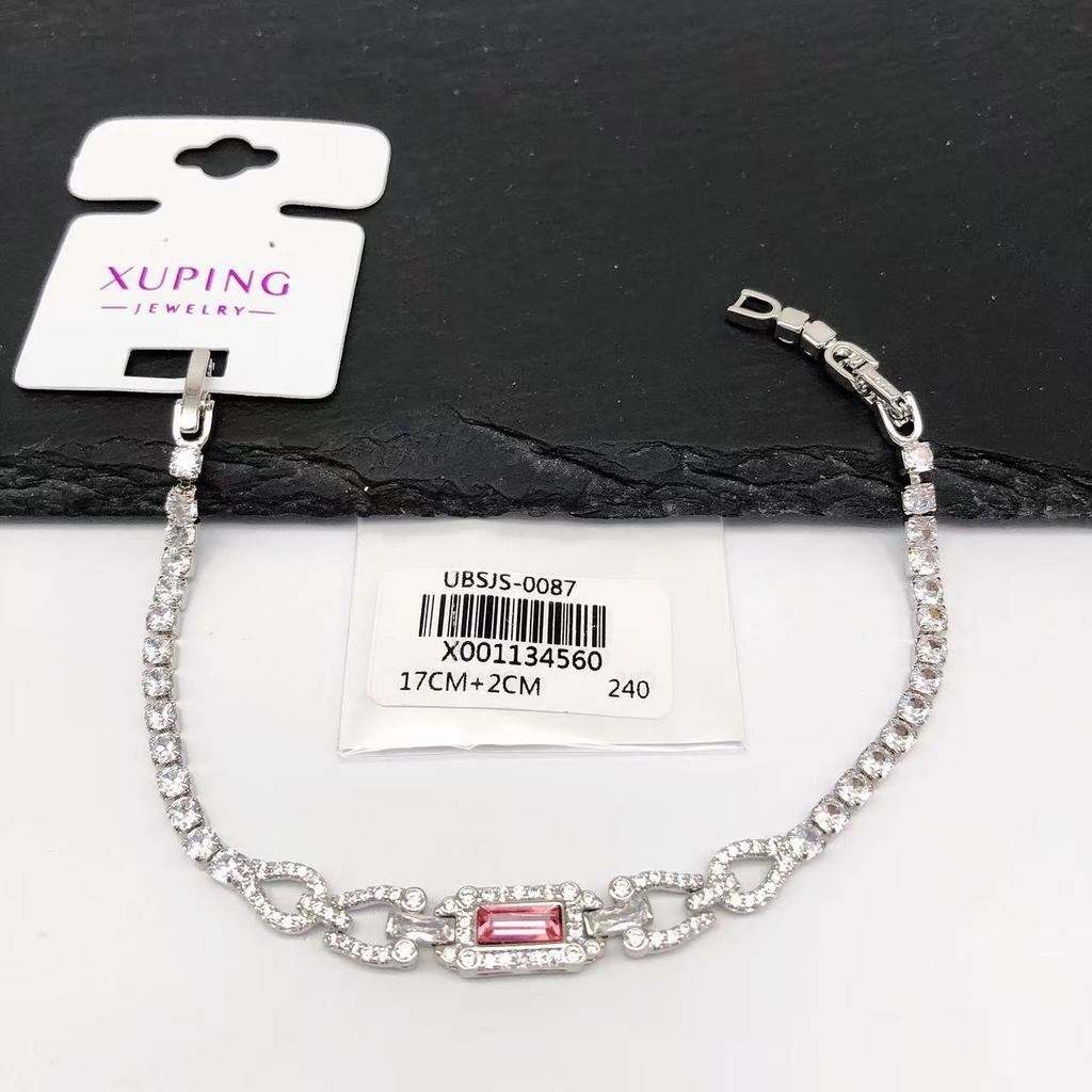 XUPING Jewelry Iced Out Synthetic CZ Colorful Gemstone Artificial Stone Clasp Gold Color Plated Pink Women Heart Tennis Bracelet