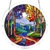 Round Stained Glass Window Hanging Panel with Abstract Forest and Pathway Design for Home Decoration Art Suncatcher