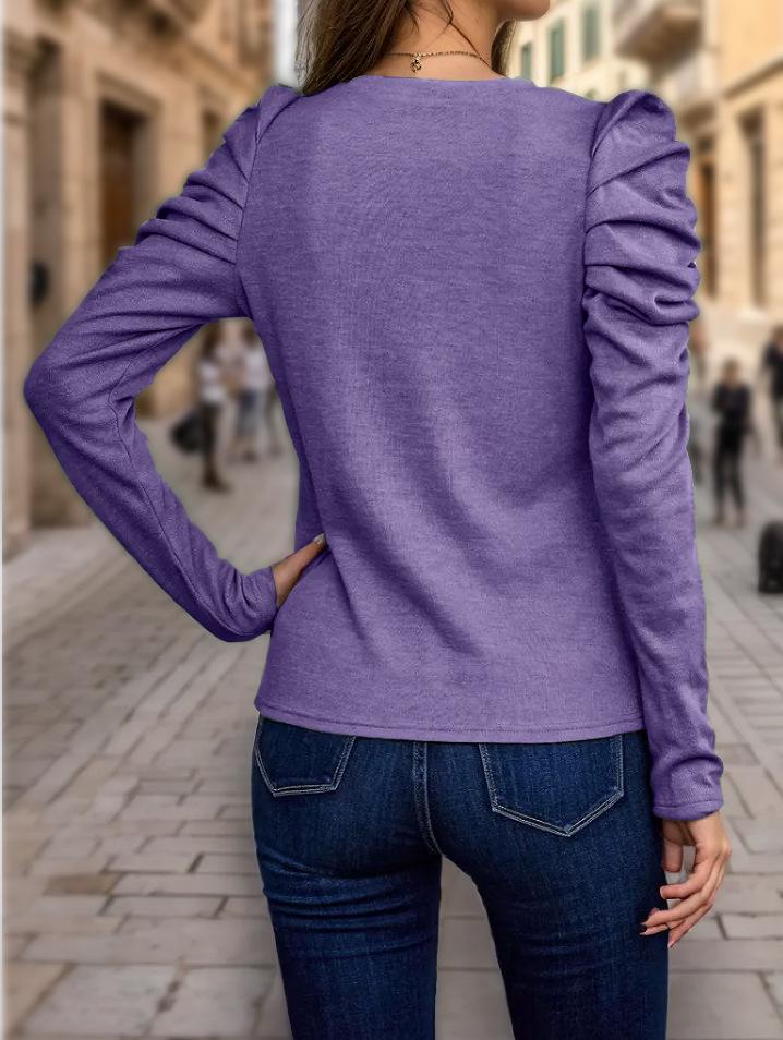2024 Women's High-Elastic Cashmere Round Neck Slim Fit Puff Sleeve Long Sleeve Top for Autumn and Winter