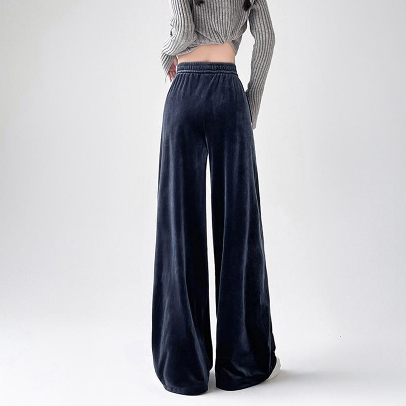 Goldener Samt Weitbeinige Hose Damen Herbst und Winter Locker Hochtailliert Lässig Drapierend Gerade Wischende Lange Hose