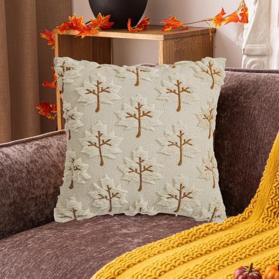 Față de pernă de toamnă de pluș din blană artificială cu artă 3D cu frunză de arțar, stil fermă boem, husă de pernă cu fermoar invizibil