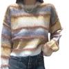 Autumn and winter new gradual change crew neck knitted sweater fashion top design sense lazy wind loose pullover sweater women
