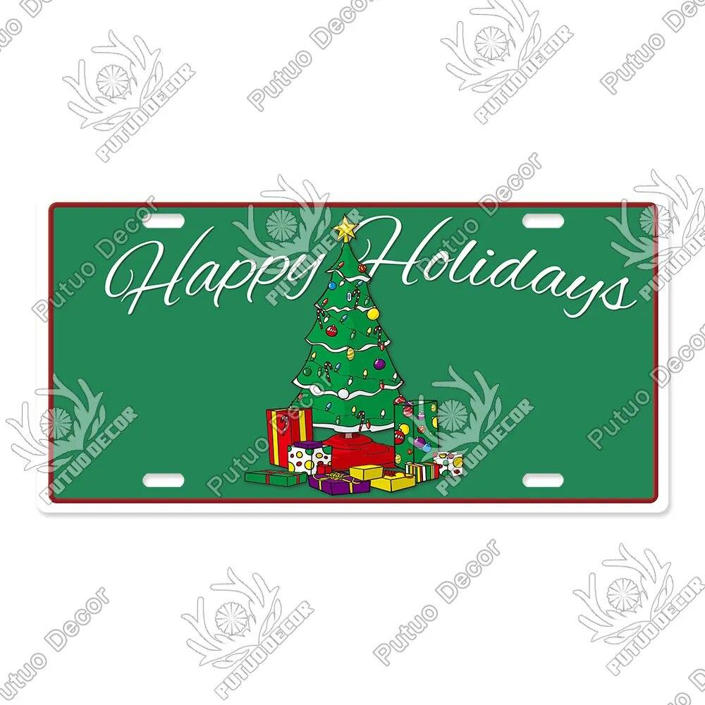 Putuo Decor Merry Christmas License Plate Tin Sign Plaque Metal Vintage Poster for Home Bar New Years Navidad Gift Wall Decor
