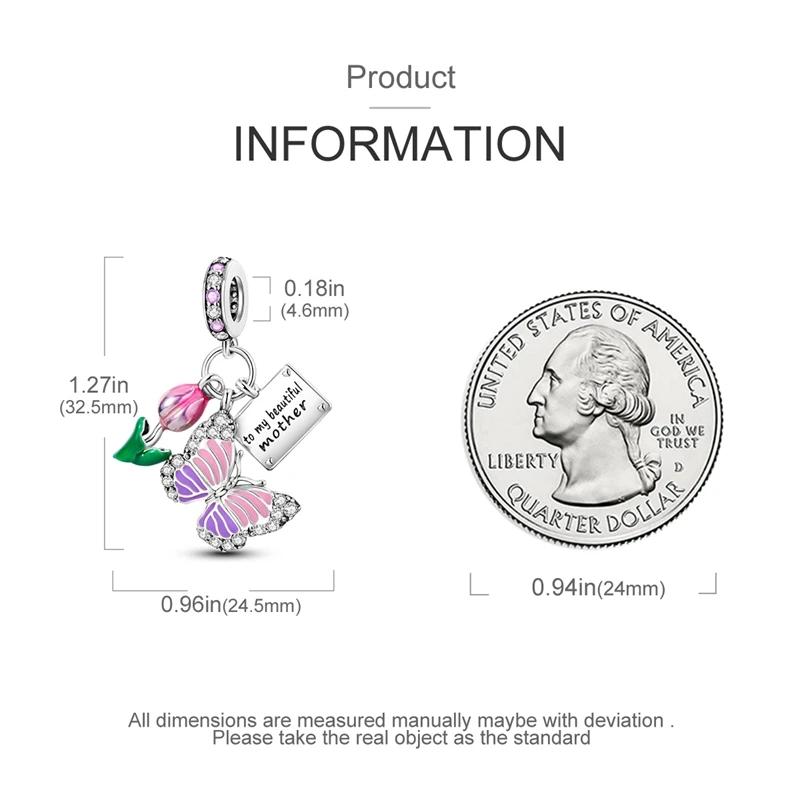 Přívěsky Měděně-Růžovo-Fialový Tulipán Motýl Korálky Pasují na Přívěsky Plataoriginal Náramek Korálky Ženy Šperky Výroba