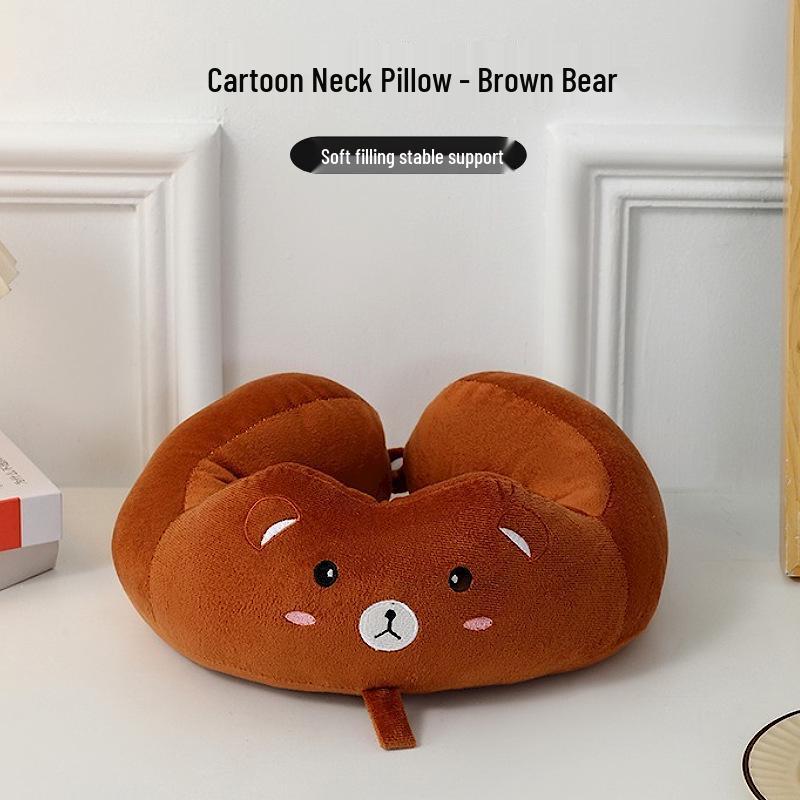 Cartoon Portable U-Shaped Neck Pillow - Foldable & Multifunctional for Travel