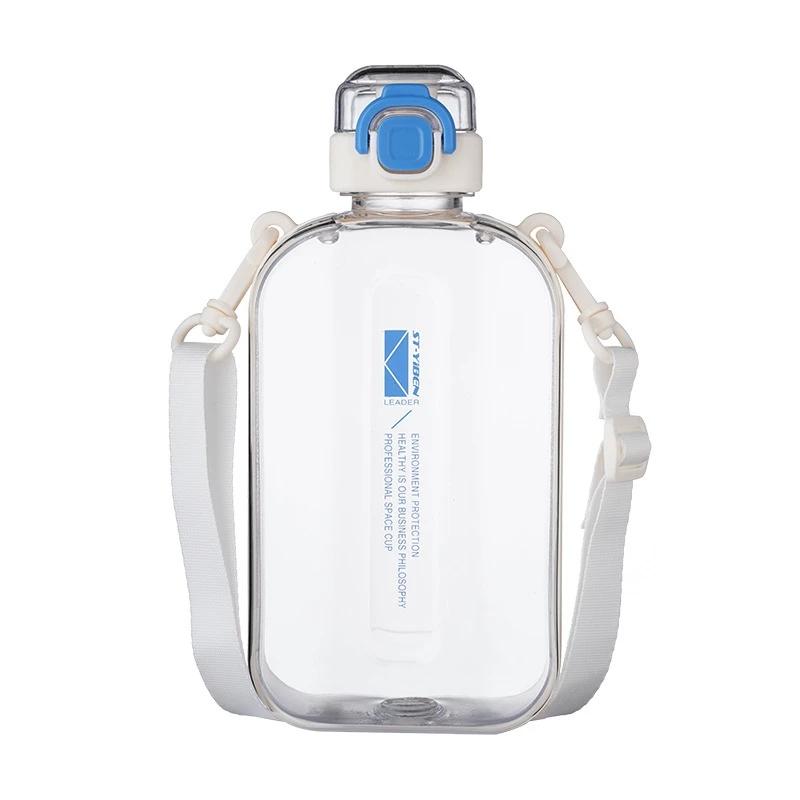 Flat Square Transparent Water Bottle Portable Travel Canteen With Adjustable Strap Elegant Slim Bottle For Sport Camping