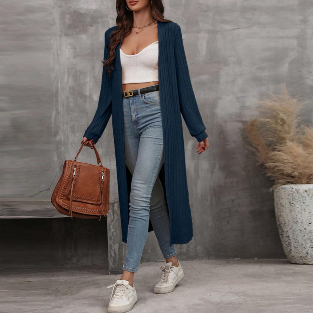 Women's Casual Fashion Solid Color Long Cardigan Jacket