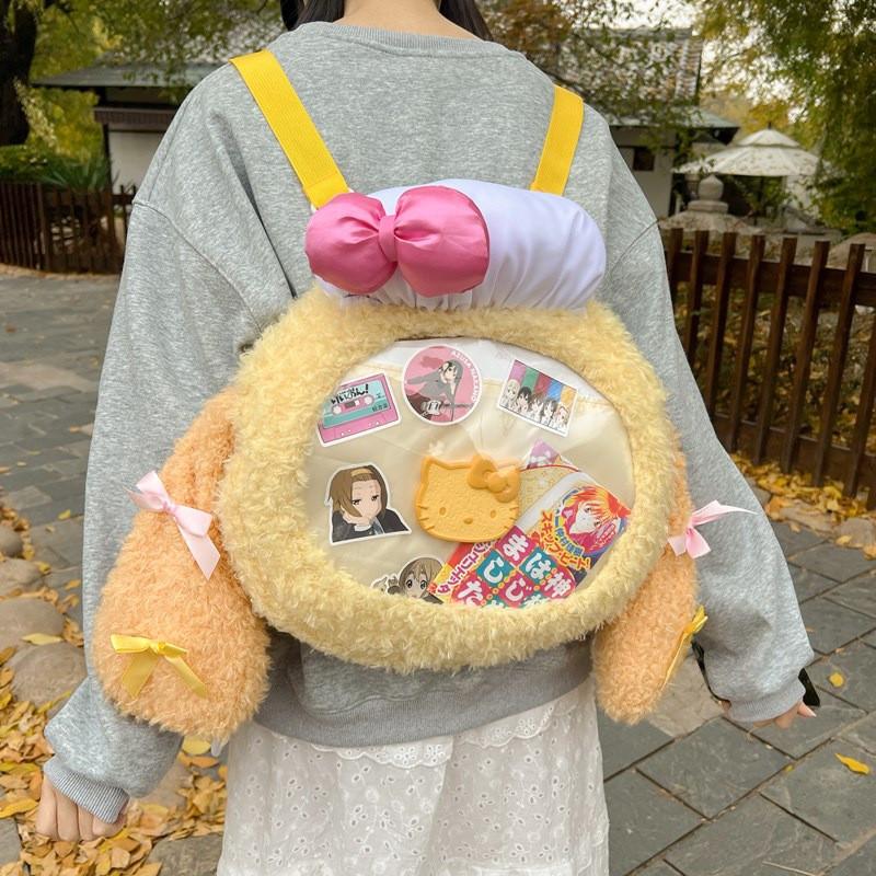 Transparent Cute Cookieann Design Plush Backpack Bow Decoration For Daily Use