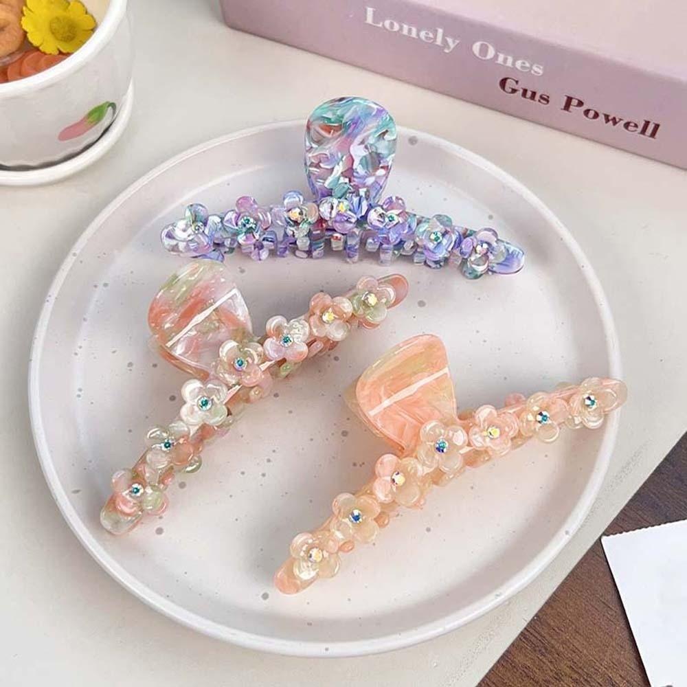 Korean Style Straight Line Shaped Shark Clip Elegant Acetic Acid Hair Claw Flower Hair Claw  Party