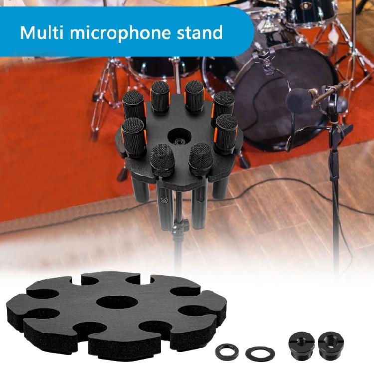 Microphone Stand Mount Mics Holder with Antislip Foam Base and 8 Slot Construction  for Studio Stage