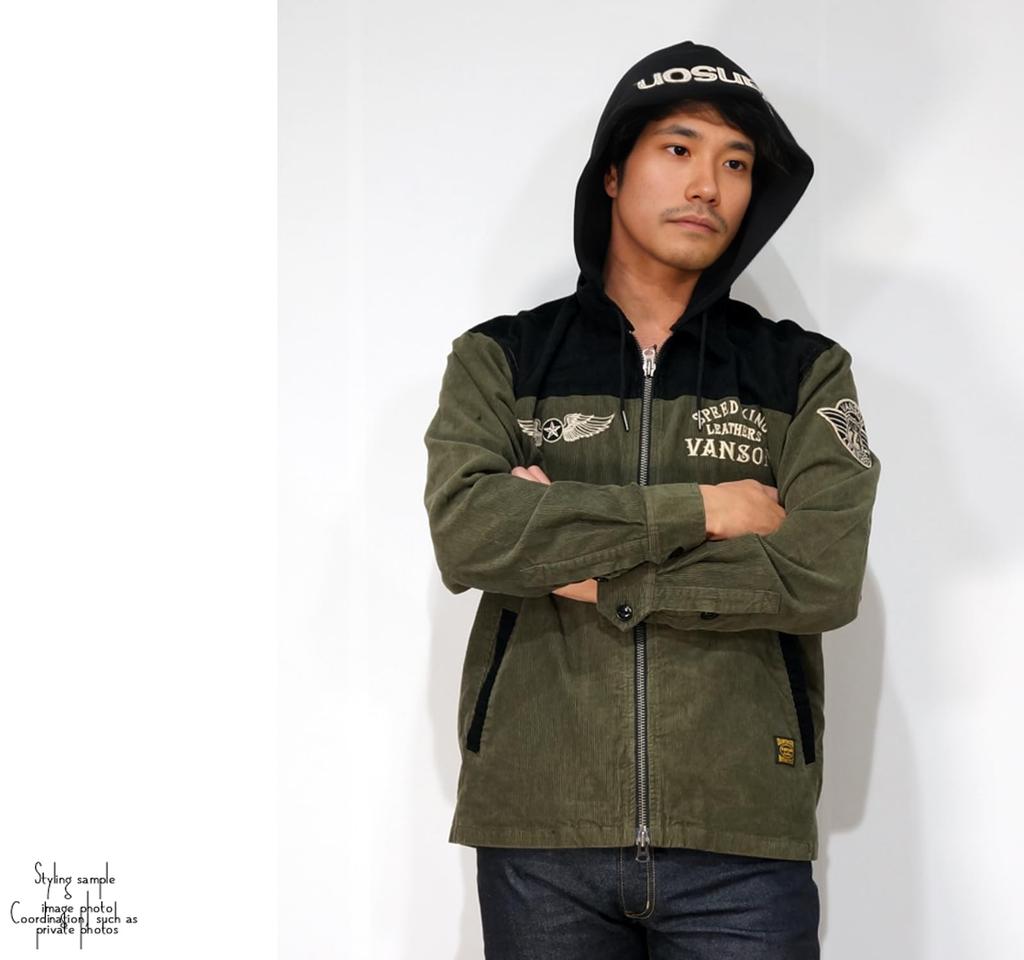 Flying Star Embroidery Detachable Hood Denim Corduroy CPO Jacket [Banson] Men's Nvsl-2404 (JP, Alphabet, M, Olive)
