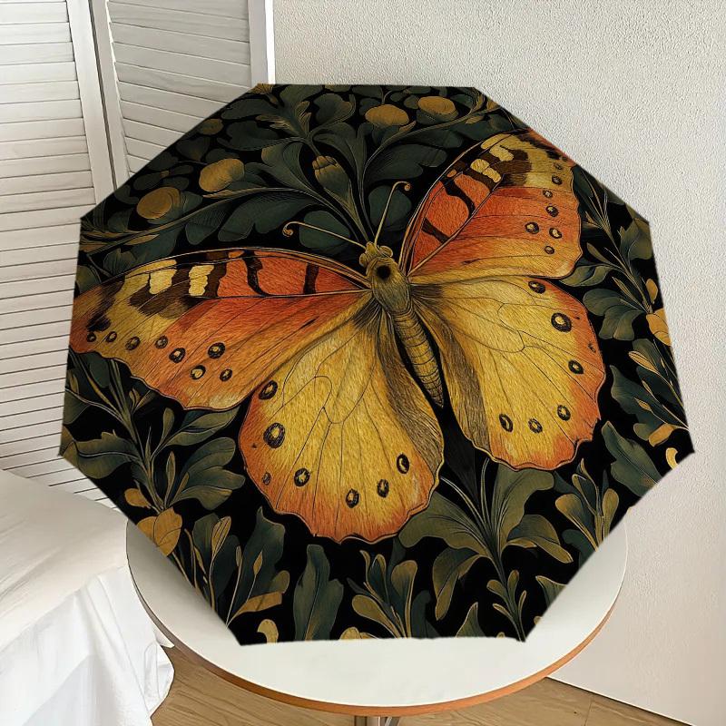 1pc Butterfly Floral Automatic Folding Umbrella, Heavy Duty 8 Rib Iron Frame,  Suitable for Travel, Daily Use, Birthday, Decor Gift M0104065