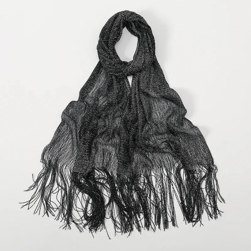 Sexy Fashion Bright Silk Sunscreen Shawl Gold Silver Shiny Scarves For Women Lace Tassel Party Evening Dress Scarf