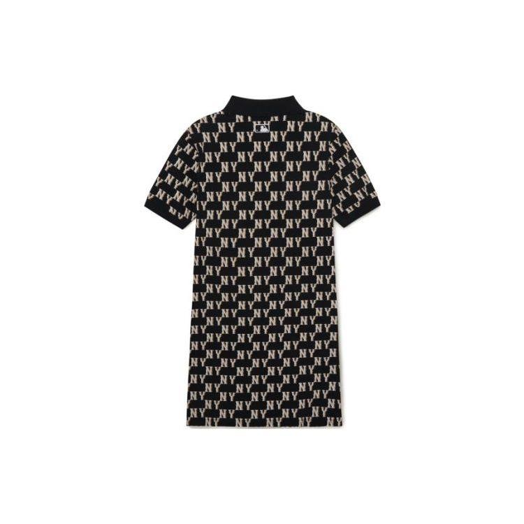 MLB New York Yankees Logo Print Sports Interwoven Letter Mid-Waist A-Line Casual Polo Dress Women dresses Black 3FOPM0233-50BKS
