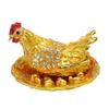 Traditional Chinese Rhinestones Metal Hens Laying Eggs Figurines Fengshui Ornament for Home and Office Desktop Decors