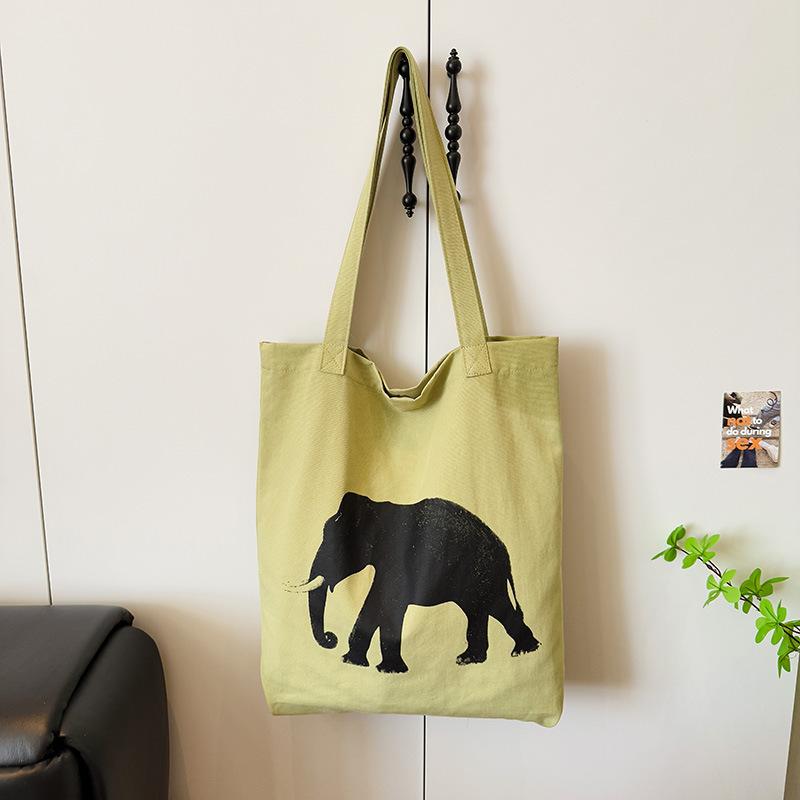 Spring and summer simple canvas elephant printing large capacity versatile relaxation shoulder bag environmental protection tote bag