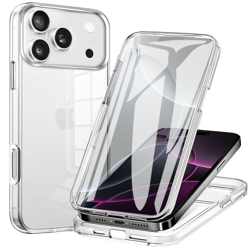 360 Full Body Front Back Clear Protective Phone Case For iPhone 17 Air 16E 16 15 14 11 12 13 Pro Max Plus PC+TPU Bumper Cover