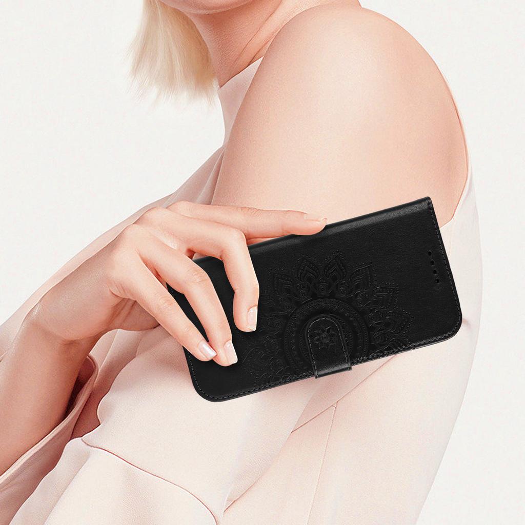 For iPhone 16 Stand Case Textured Leather Wallet Phone Cover with Strap