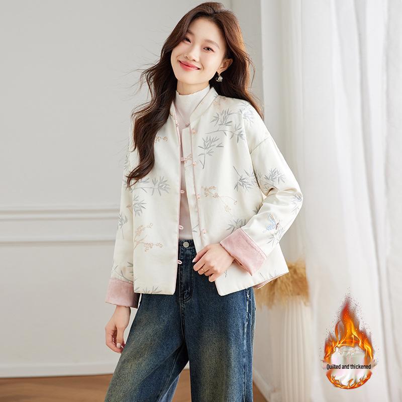 

Женское двустороннее стеганое вышитое пальто 2024 года со стойкой XXL