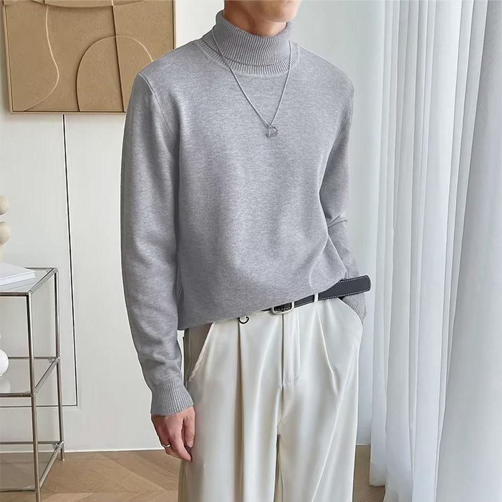 Vinterskjorte for menn, fleecegensere, casual genser, ensfarget, grunnleggende gensere med høy krage, koreansk trend, herremote