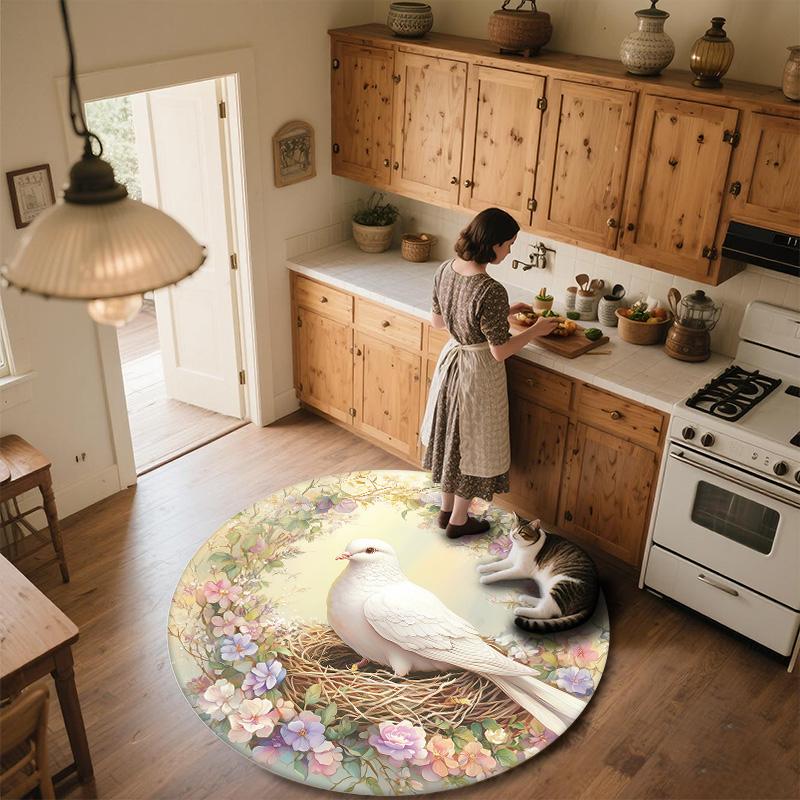 Flower Bird,Round Area Rug,Carpet Rug for Living Room Bedroom Sofa Playroom Decor,Non-slip Floor Mat