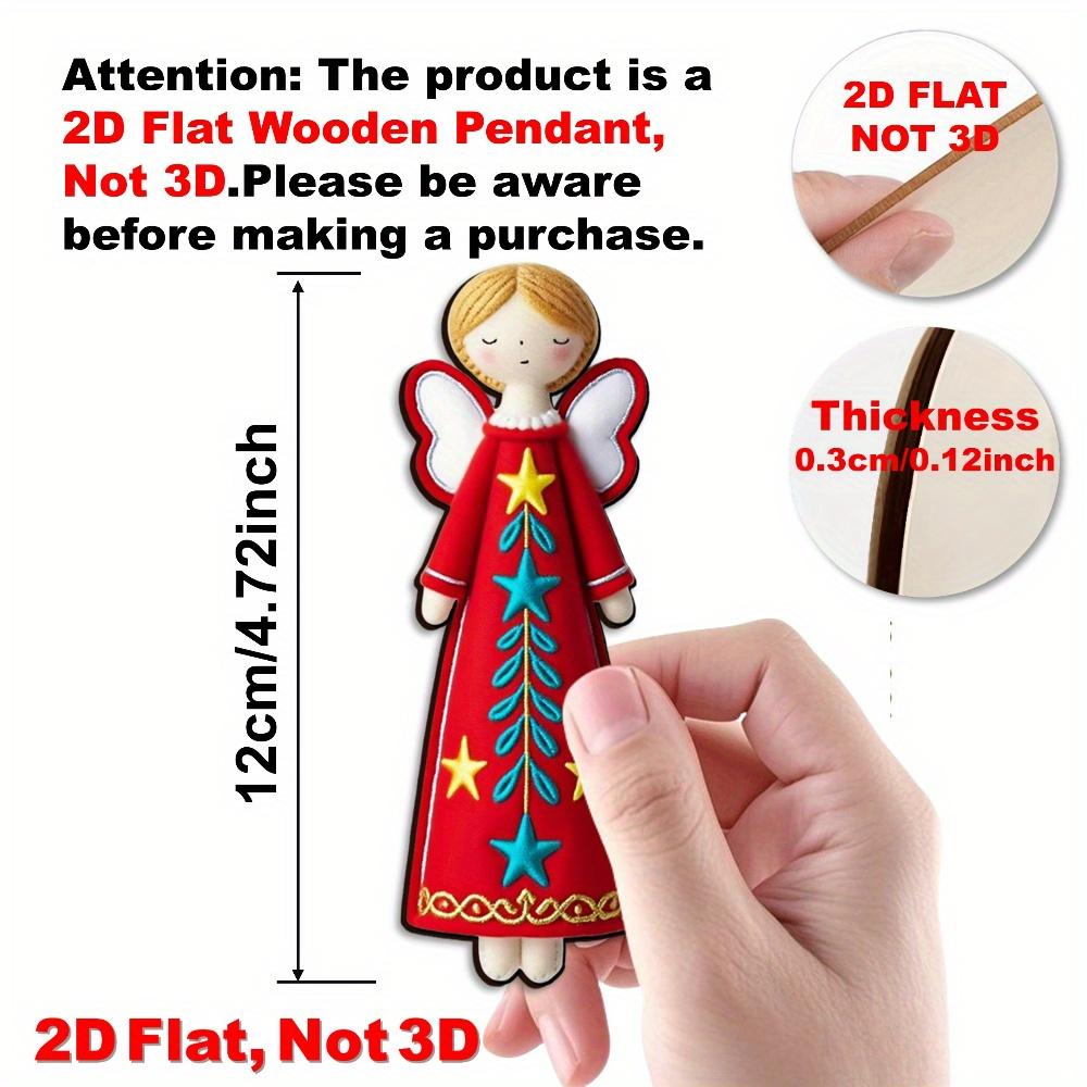 16pcs Colorful 11.94 Cm Artificial Wood Flat 2D Angel Decorations, Christmas Tree Toppers, Gift Tags, Party & Home Decorations