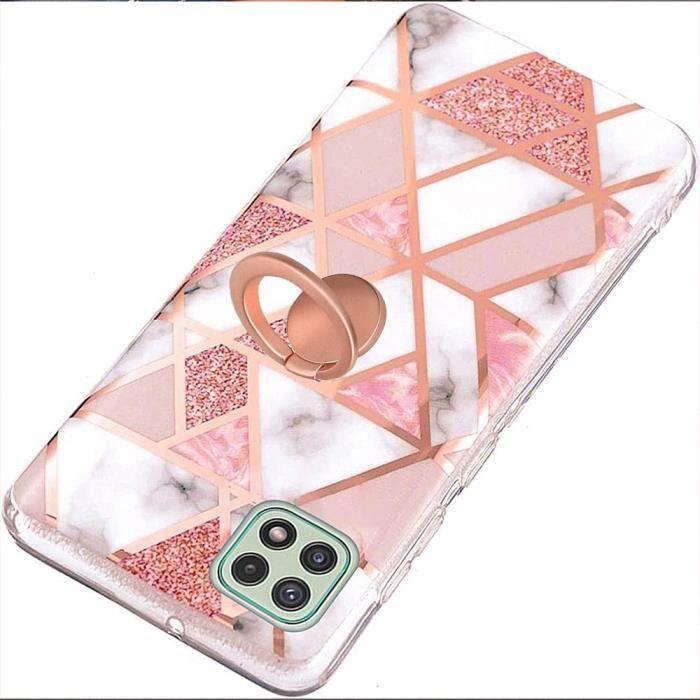Ring Case for Samsung Galaxy A32 5G Pink Luxury Elegant Shockproof Marble Pattern TPU