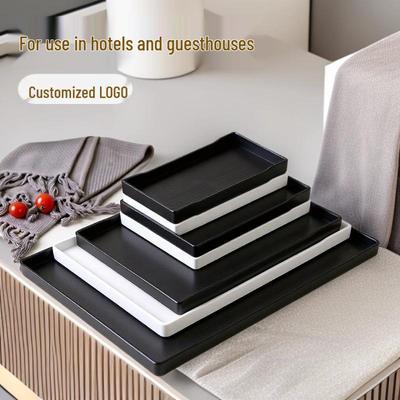Rectangular Wood Grain Plastic Tray for Hotel & Restaurant Use, Ideal for Water Cups and Basins