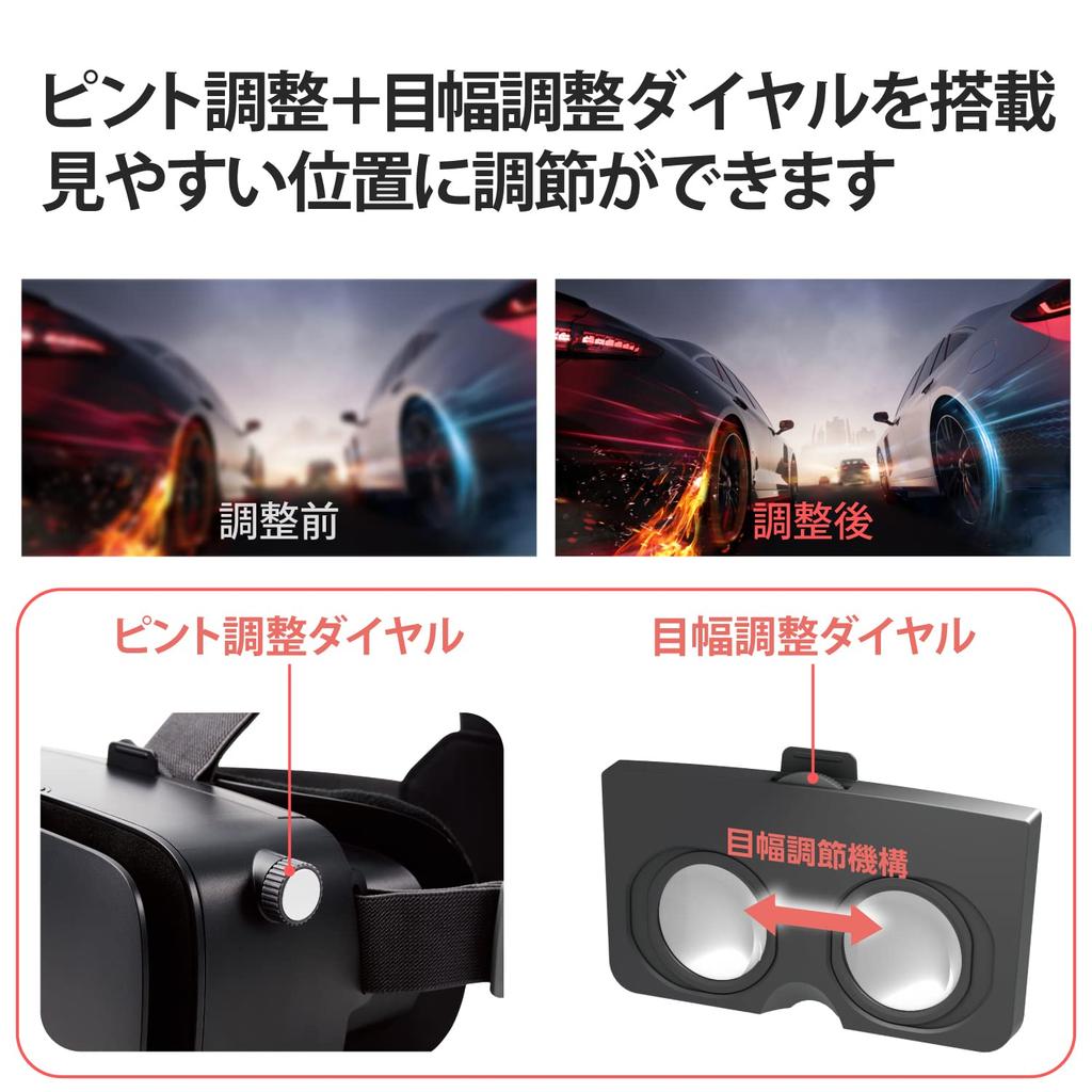 ELECOM VR Goggles for Glasses Adjustable Eye Width and Compatible with iPhone and Aspheric Optical YouTube Black Smartphones, Compatible, Focus, 4.8-7