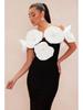White Floral Black Bodycon Evening Dress with Back Slit – Sleeveless European & American Fashion Slimming Design