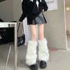 Bílé návleky na nohy z umělé kožešiny, návleky na boty Y2K Goth, jednobarevné ponožky na nohy, punkové podkolenky, módní teplé ponožky