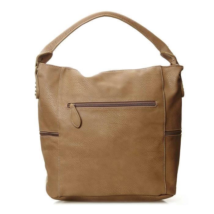 Sac à Main Hobo - LE TEMPS DES CERISES - Beige - Bretelles fixes - Bandoulière amovible - 3 poches extérieures