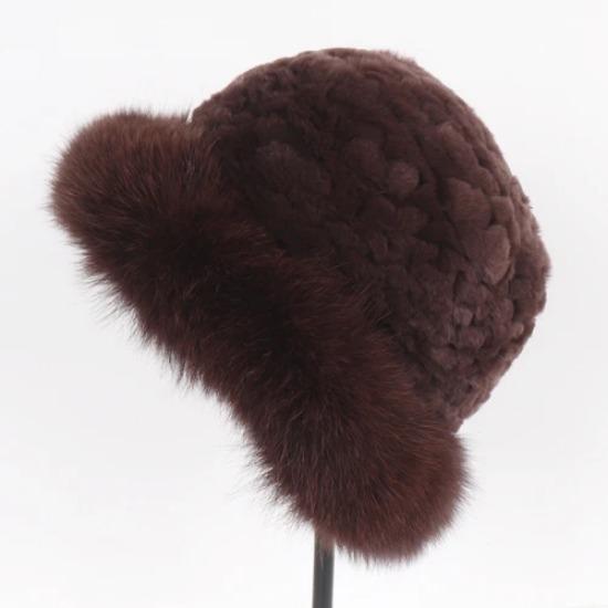 Women Luxury Winter Hat Real Rex Rabbit Fur Bomber Hats Lady Winter Genuine Fox Fur Cap Beanies Warm Soft Fluffy Natural Fur Hat