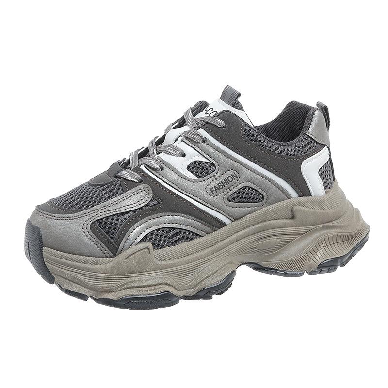 

ins tide Korean version of sports shoes women s new retro Hong Kong style heightening running women s shoes student mesh platform dad shoes 35 темно-серого