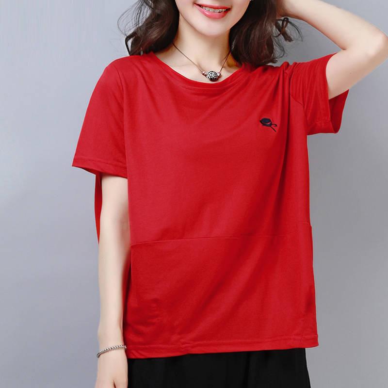 Spring and Summer Embroidered Women's Short-sleeved T-shirts for Women, Loose, Slimming, Flesh-covering Bottoming Shirts, Age-reducing Tops