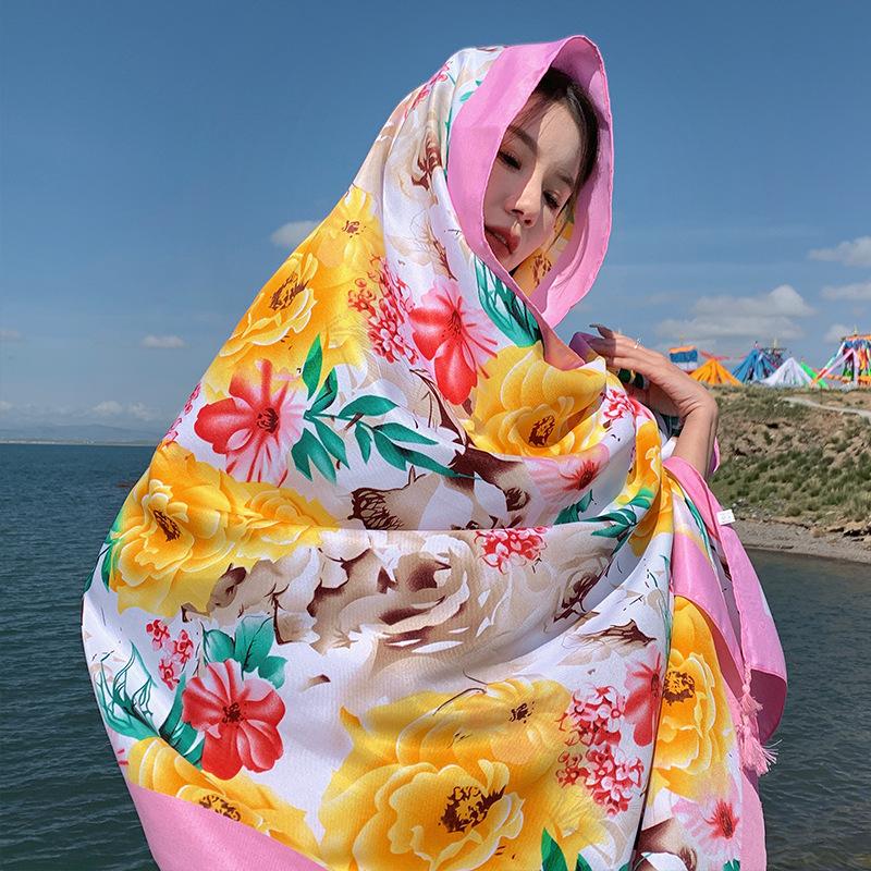 Summer sunshade sunscreen cloak photo tour ethnic style cloak scarf seaside silk scarf vacation shawl 90*180cm