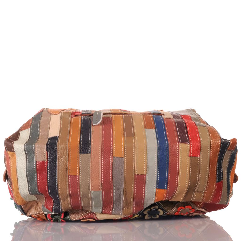 Women's Patchwork Bag with 3D Flowers