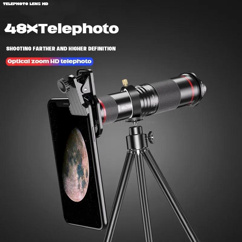 48x Telephoto Zoom Mobile Phone Lens Powerful Monocular Metal Telescope Mobile HD Telephoto Lens With Tripod For Camping