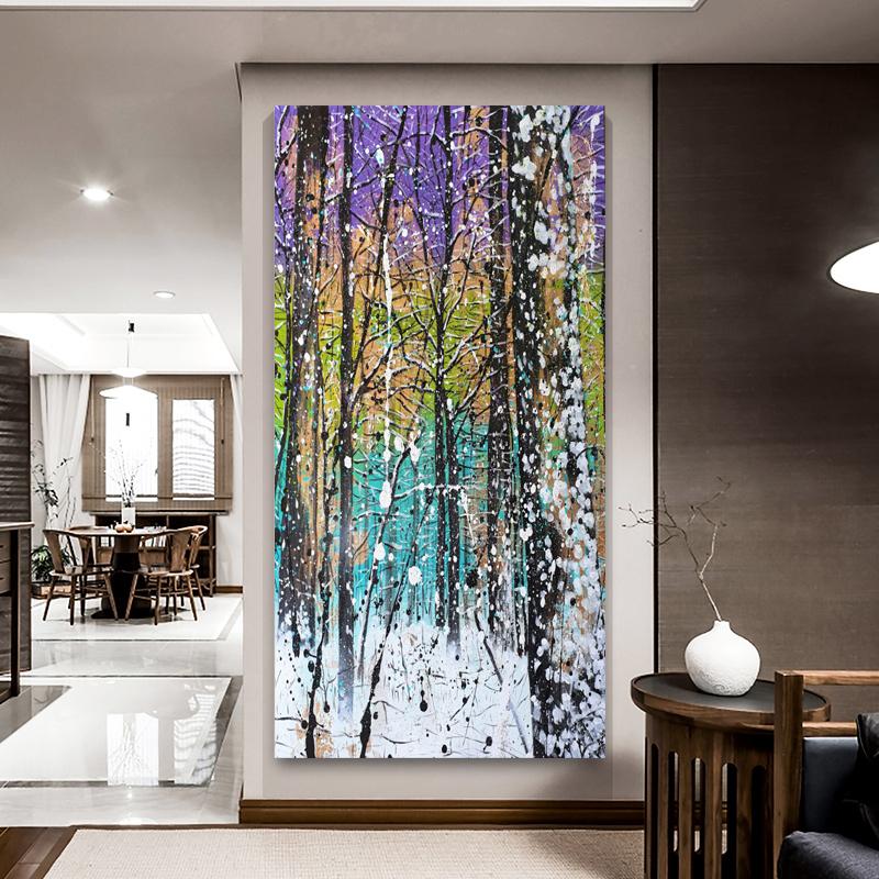 Abstract Birch Forest Canvas Painting Tree Snow Scenery Posters and Prints for Porch Living Room Decoration Cuadros Wall Art