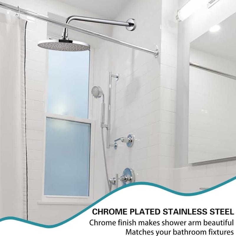 90-Degree Rotate Shower Arm Rain Shower Head Extension Arm with Flanges Adjustable Extension for Bathroom Standard