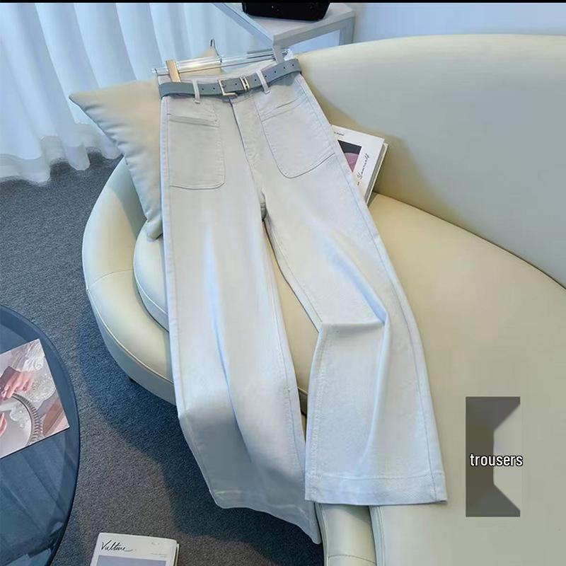 

Women s Retro Blue High-Waisted Straight Leg Wide Jeans - 2025 Autumn/Winter Collection Large