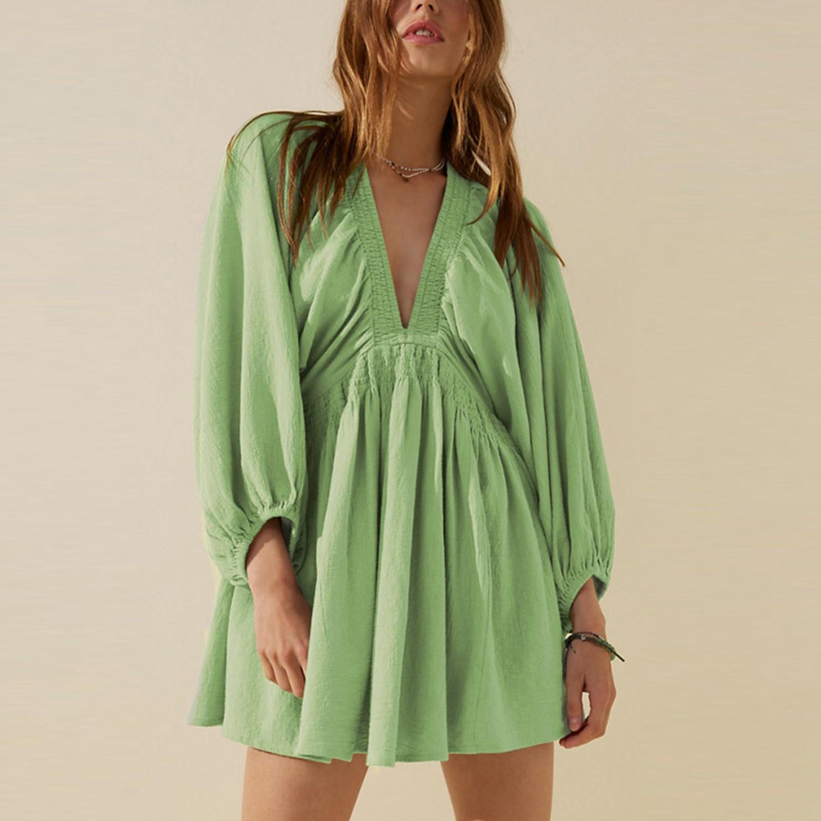 

Women s Casual Sundress Summer Sexy Women s Tunic Dress With Long Sleeves Loose Flowing Swing Dress With Pockets L