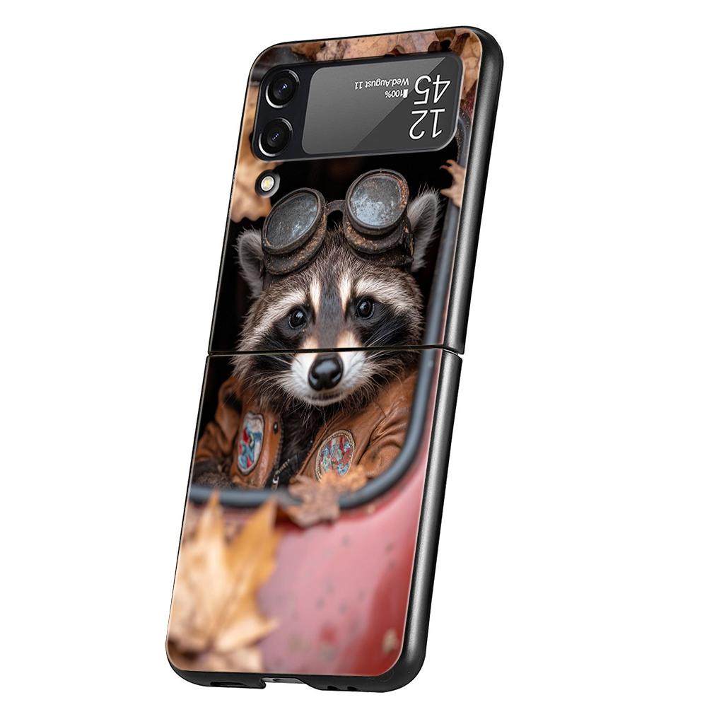 Hard PC Phone Case For Samsung Galaxy Z Flip 7 6 5 4 Black Cover For Galaxy Z Flip 3 Foldable Shockproof Capas Mapache Funda Bag