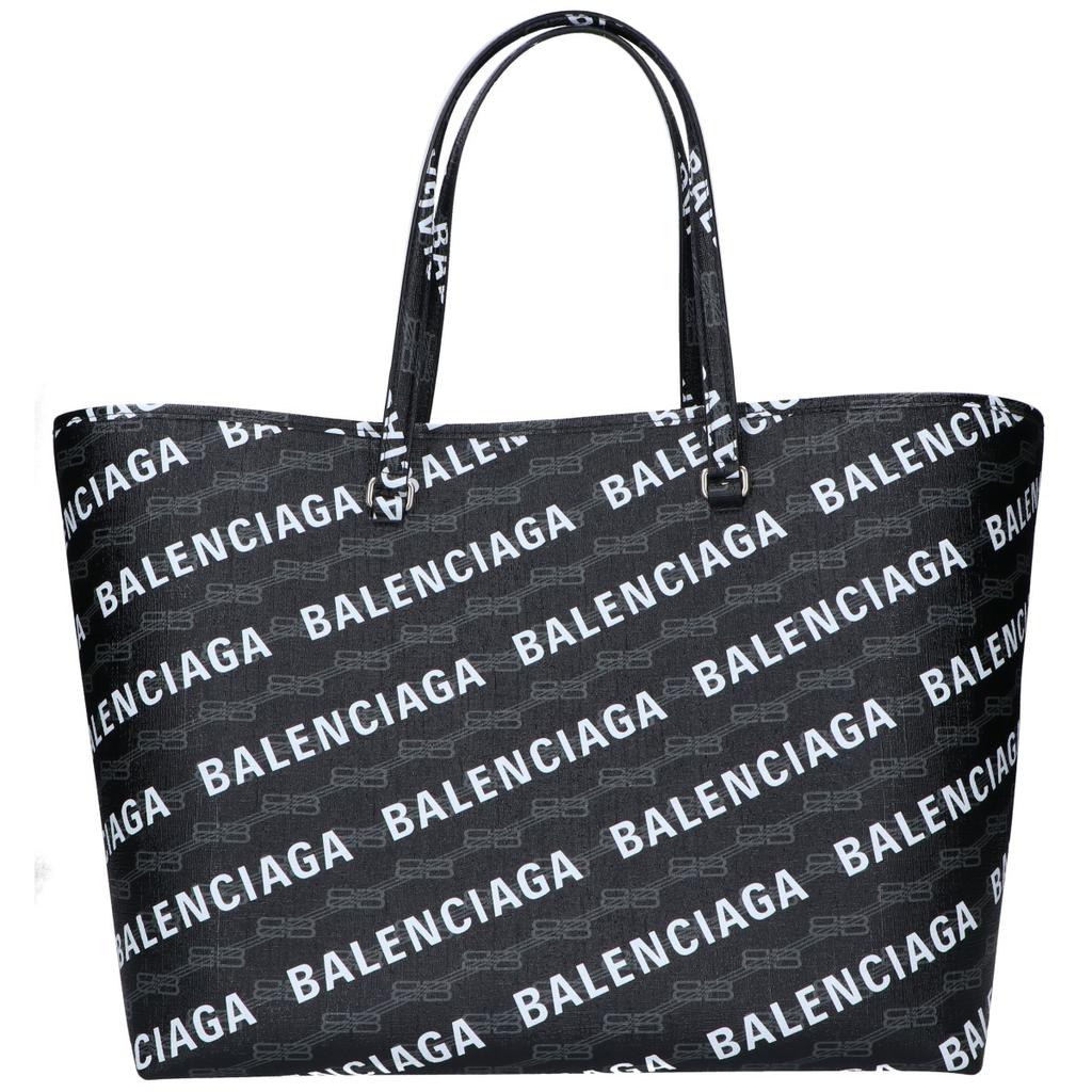 BALENCIAGA 702703 210HC Coated Canvas BB All-Over Logo Tote Bag Black x whiteUsed