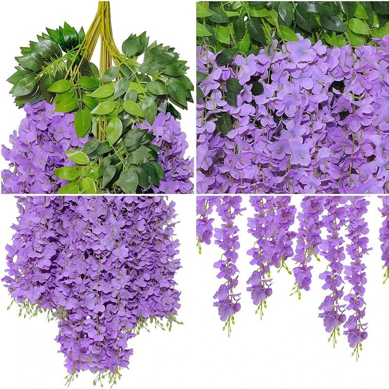 Wisteria Hanging Flowers Artificial Fake Decorative Vine Garland for Bedroom Wall Decor Lush Greenery Fake Flower Vines 115cm